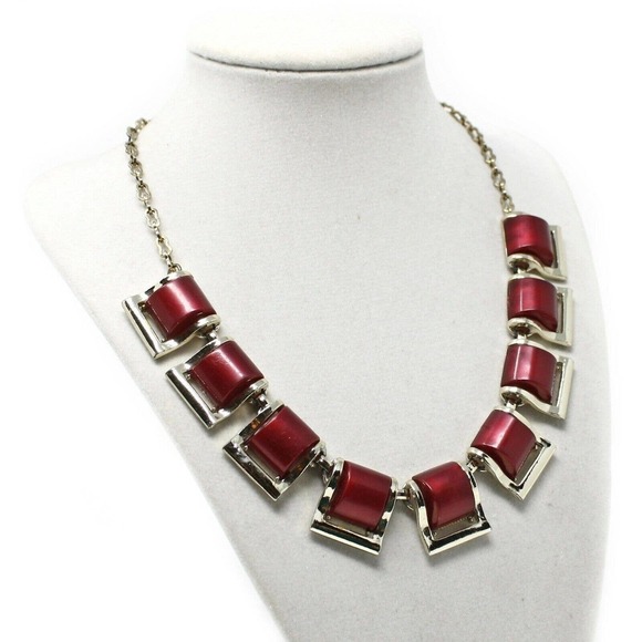 Vintage Deco Red Gold Thermoplastic Necklace & Clip On Earrings Set - Hey Viv - Picture 5 of 6